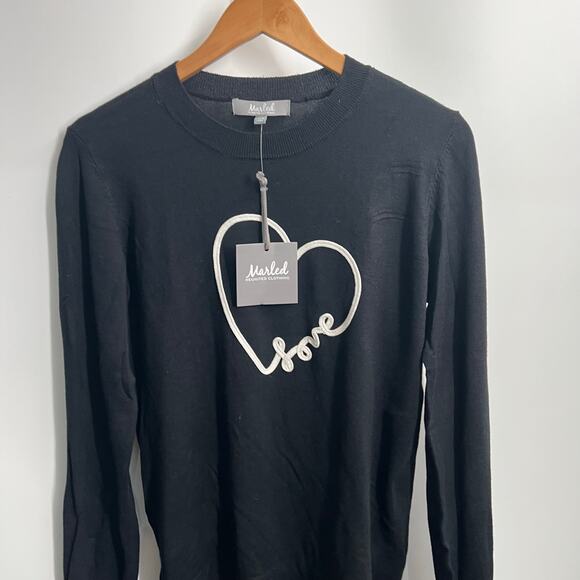 Marled Valentine Embroidered Heart "Love" Sweater Black Women's Size Medium - Picture 3 of 8